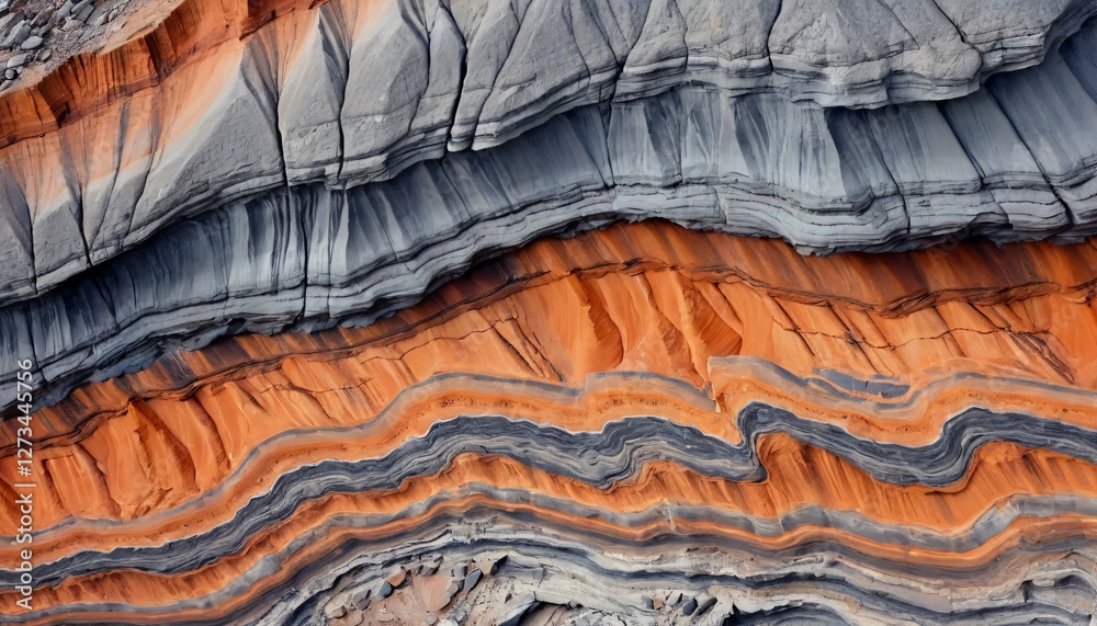 Poster majestic rock strata... a symphony of orange and gray. earth's ancient artistry. wavy layers display
