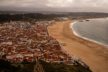 Scenic city and ocean view from Nazare viewpoint