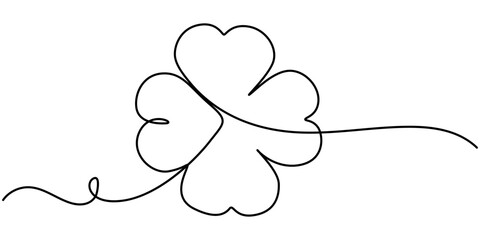 Three leaves clover in one continuous line drawing vector illustration. Pro vector, Continuous one line drawing of four leaf clovers. Clover four-leaf in continuous single line art drawing vector 