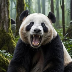 Obraz premium Yawning Giant Panda in Forest