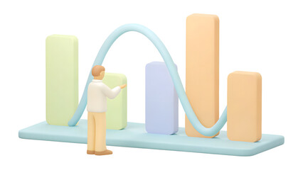 3d illustration minimal soft pastel concept of growth mindset and business learning curve a businessman analyzing a fluctuating learning curve