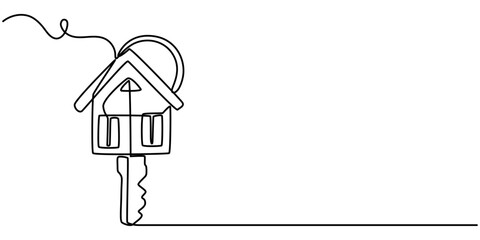 Continuous Line Drawing of Mortgage Icon. Hand Drawn Symbol Vector Illustration, Continuous One Line Drawing Real Estate Icons Concept. Single Line Vector Illustration, Real Estate Line Icon Vector.