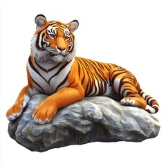 Fototapeta premium Royal Bengal tiger resting on a rock isolated on white background