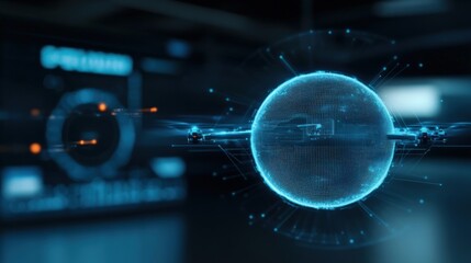 Futuristic data sphere visualization virtual environment digital art high-tech setting macro view conceptual technology