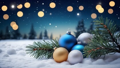 Obraz premium Christmas Ornaments in Snowy Winter Night