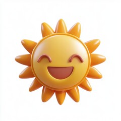 Smiling sun with solar rays isolated on white background