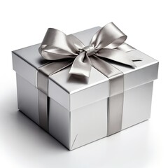 Fototapeta premium Silver Gift Box with Satin Bow
