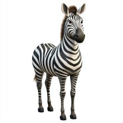 Fototapeta premium Striped zebra looking curiously isolated on white background