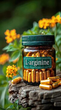 l-arginine pills on the table. Selective focus