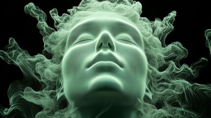 Fototapeta premium Digital Abstraction: Chaotic Tech Texture of Emotional AI Consciousness Forming Human Face