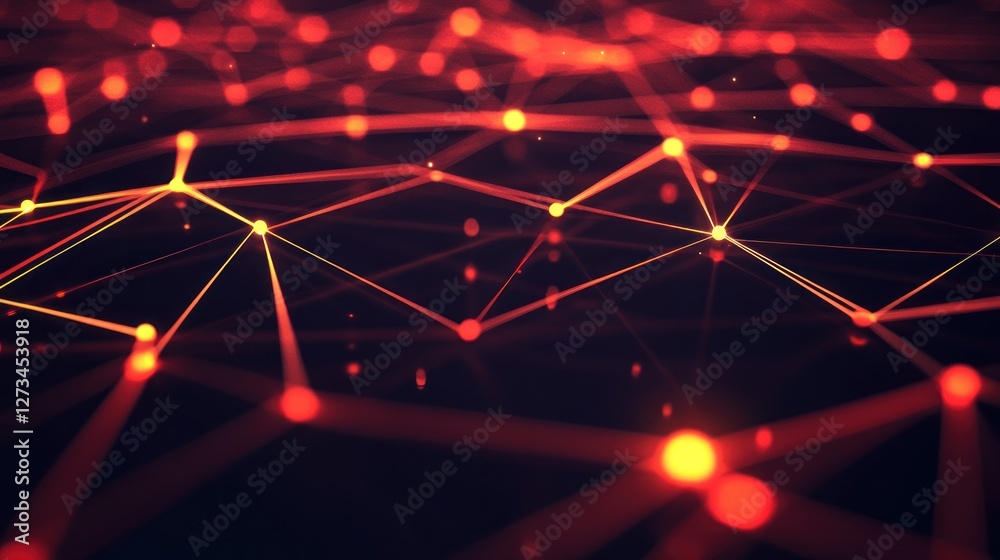 Aufkleber Abstract Red Network Connections Illuminated Glowing Nodes