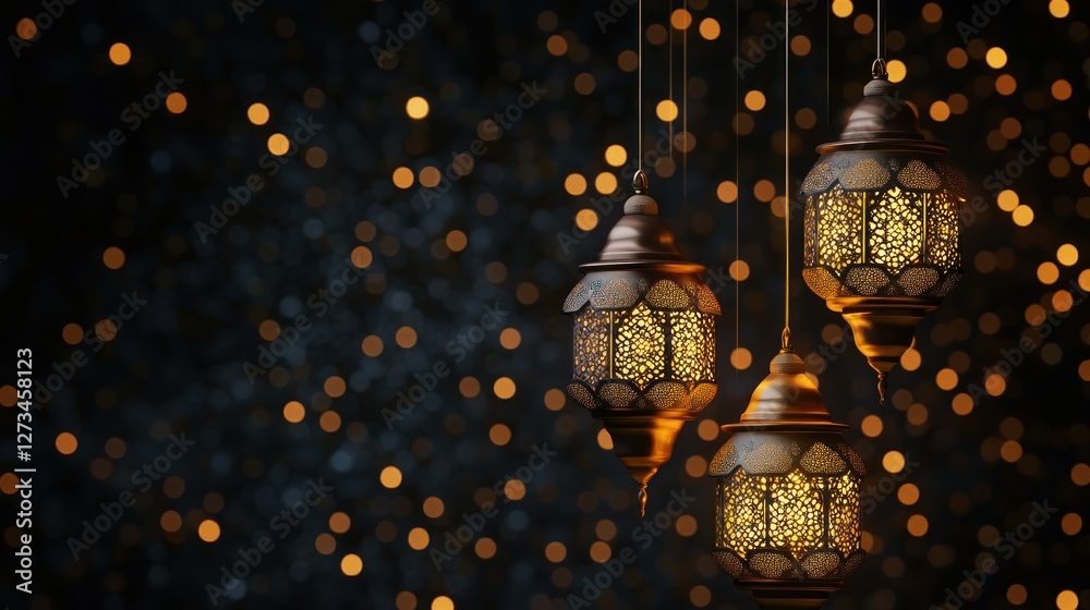 Aufkleber illuminated ornate lanterns hanging against sparkling background