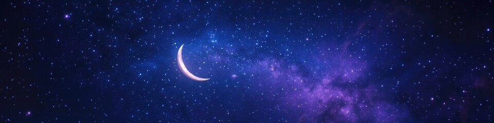 Fototapeta premium A crescent moon shines brightly in the night sky surrounded by stars