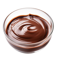 glass bowl of chocolate paste or sauce isolated on transparent white background, clipping path