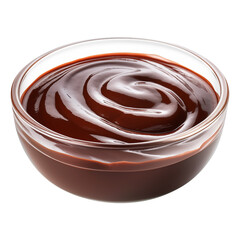 glass bowl of chocolate paste or sauce isolated on transparent white background, clipping path