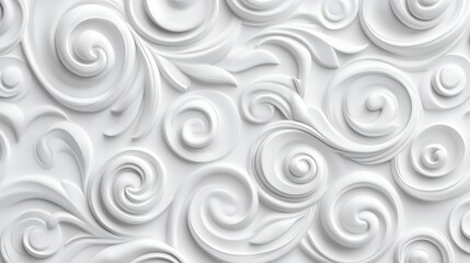 Intricate White Floral Pattern Background with Swirling Leaf Design and Elegant Texture