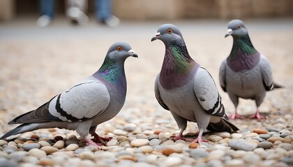 Three Pigeons on Pebbles