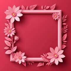 Pink Floral Frame on Red Background