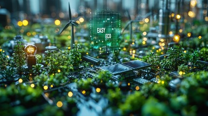 Eco-Friendly City Model with Tech Overlay