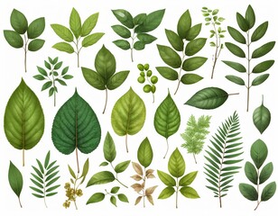 Collection of Diverse Green Leaves and Branches
