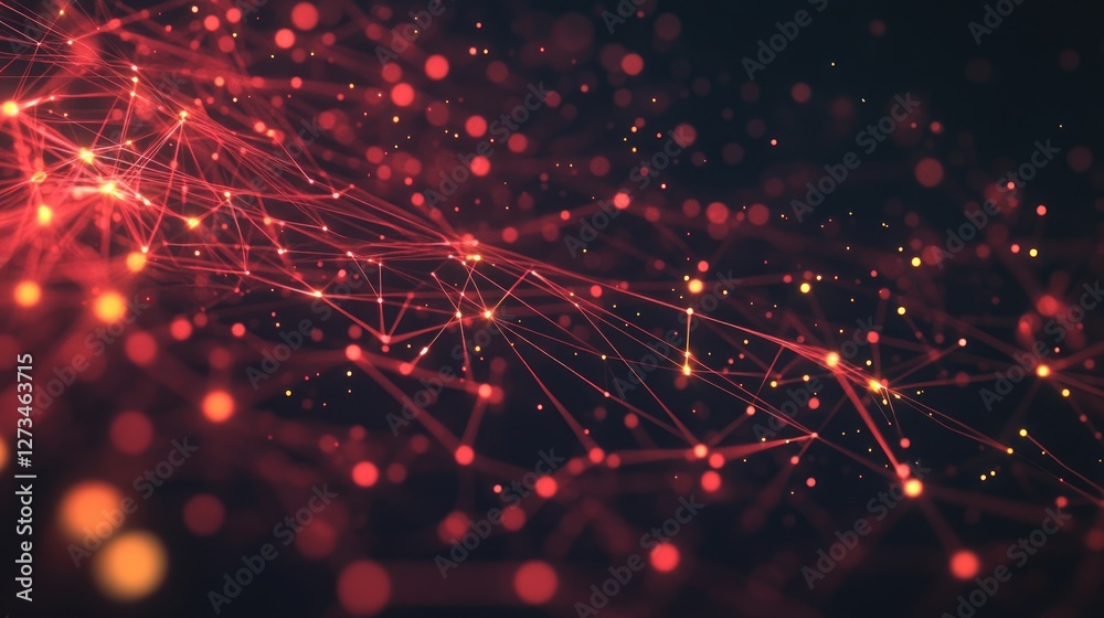 Poster Abstract Red Network Of Connected Dots And Lines