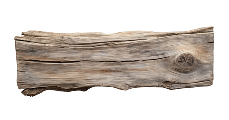 Old weathered wooden plank with knots on transparent background