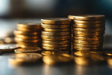 A stack of coins sitting on a table, ideal for use in illustrations about finance, economics, or wealth