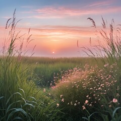 Obraz premium Serene Sunrise over Misty Field