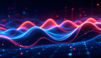 A digital masterpiece of glowing waveforms and vibrant grids evoking the harmony of sound light and motion
