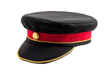 Black and red cap and hat isolated on transparent white background, clipping path