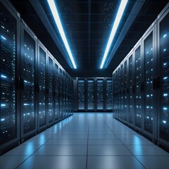Server Room, Data Center Interior, Network Infrastructure