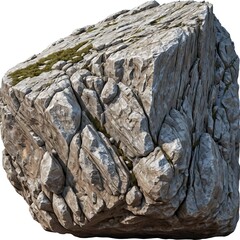 Large Rough-Hewn Rock Formation Isolated on White