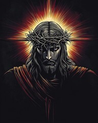 Jesus Christ wearing crown of thorns. Ai Generative