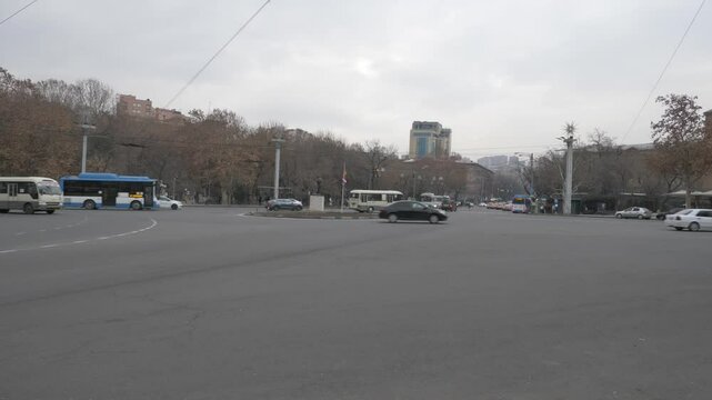 Crossroad with cars in city center. Erevan, Armenia