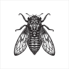 illustration vector of cicada drawn in black white