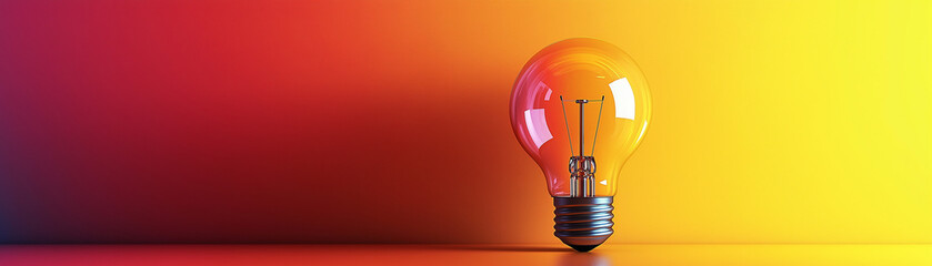 Light bulb filled with a gradient of rainbow hues, on a bright, single color background
