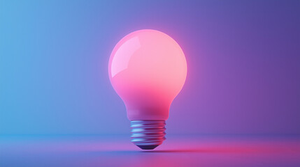 Soft, glowing 3D light bulb with a pastel pink to purple gradient, against a light blue background