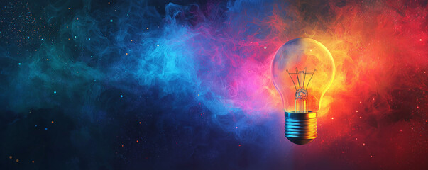 Abstract rainbow light bulb shine in the darkness