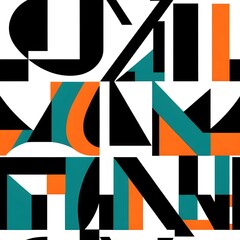 Abstract Geometric Composition in Black, Teal, and Orange