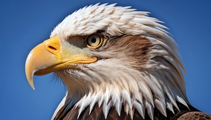 Obraz premium Majestic Bald Eagle Profile Against Blue Sky