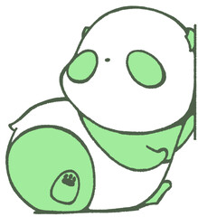 Baby panda leaning on the wall and looking up to the left (green)