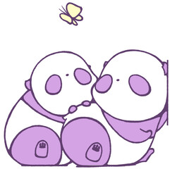 Baby pandas leaning on the wall and looking up at butterflies (purple)