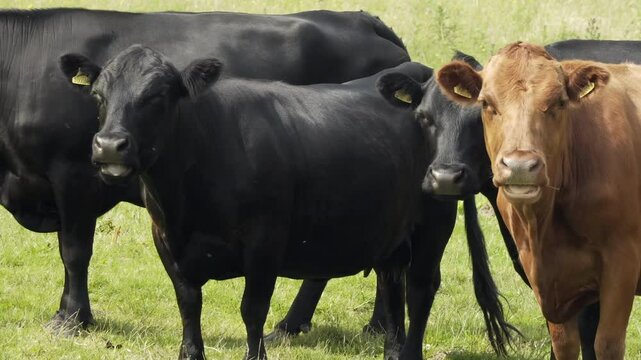 Cows cattle in a farm field medium close up stock footage