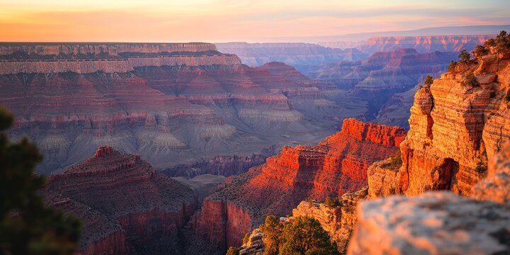 Golden hour illuminating majestic grand canyon in arizona - Powered by Adobe