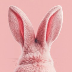 A white rabbit ear set against a soft pink background. Easter theme. 3D render