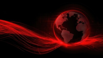 Global digital fingerprint, red energy, abstract background, world