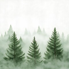 Fototapeta premium Lush Green Pine Forest Landscape Shrouded in Mist with Diffused Natural Light