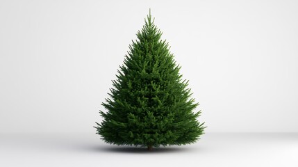 Lush Green Pine Tree Standing Against Minimalistic White Background