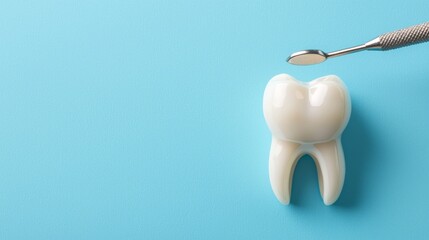 Tooth Extraction Tool and Model on Blue Background for Dental Practices and Procedures