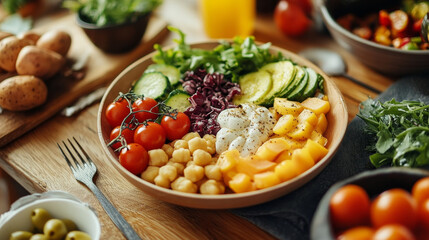 Healthy lifestyle concept round pattern vector illustration. Poster with sports equipment and healthy food. Diet and sport. Idea of everyday activities such as fitness, cycling, running.